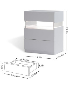Mesita de Noche LED HXUHUWS Blanca con 3 Cajones 57 cm 2