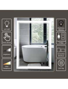 Espejo de Baño LED COOL2DAY 81x61 cm Anti Niebla Táctil 2