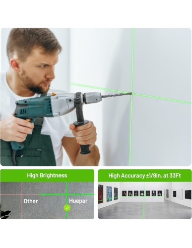 Nivel Láser Autonivelante Huepar GK011DGM Verde 30m