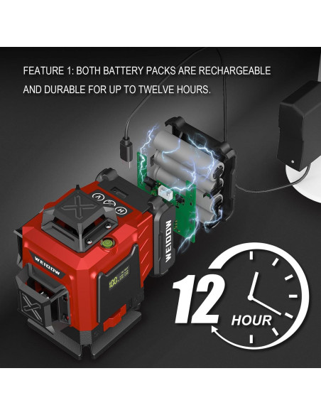 Nivel Láser 4D Autonivelante WEIDDW con Trípode y Baterías