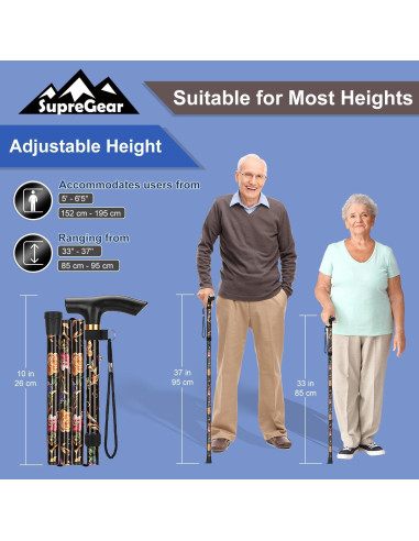 Bastón Plegable Supregear Ajustable 83.8-94 cm Antideslizante