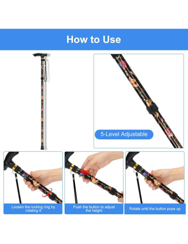 Bastón Plegable Supregear Ajustable 83.8-94 cm Antideslizante