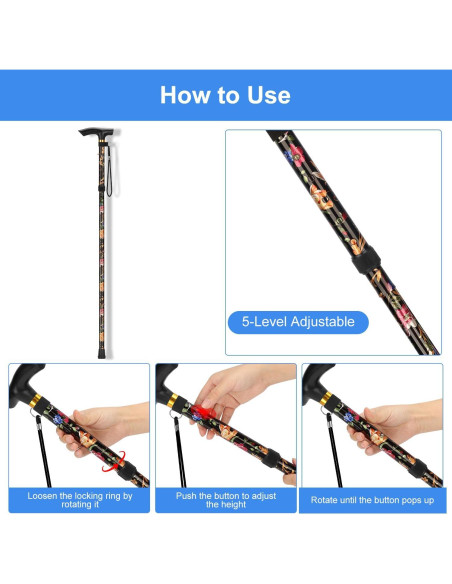 Bastón Plegable Supregear Ajustable 83.8-94 cm Antideslizante