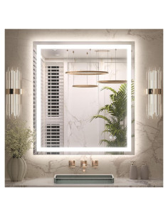 Espejo de baño LED Keonjinn 91x36 cm con luz y anti-vaho