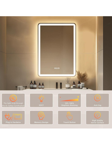 Espejo de baño LED AFMMFA 71x50 cm con anti-vaho