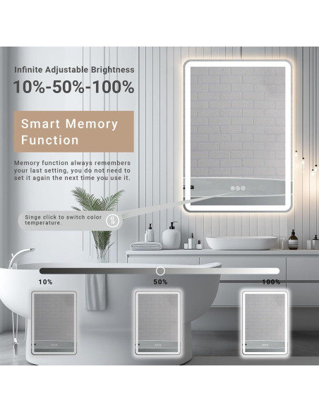 Espejo de baño LED AFMMFA 71x50 cm con anti-vaho