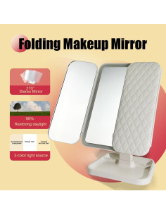 Espejo de Maquillaje JZPAMJ 3X Aumento LED Plegable 30x38 cm 2