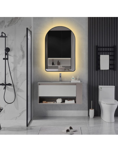 Espejo de Baño Iluminado LED Niccy 91x61 cm Negro Arco