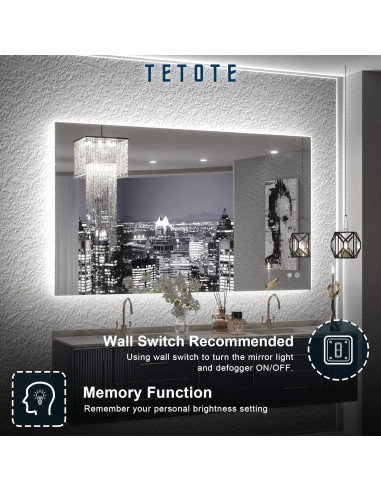 Espejo de Baño Iluminado LED TETOTE 61x101.6 cm Regulable