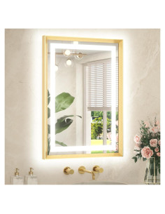 Espejo LED TETOTE 76x56 cm dorado cepillado anti-vaho