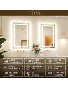 Espejo LED TETOTE 76x56 cm dorado cepillado anti-vaho 2