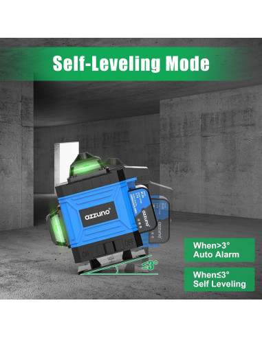 Nivel Láser Autonivelante AZZUNO 4x360 Verde con LCD