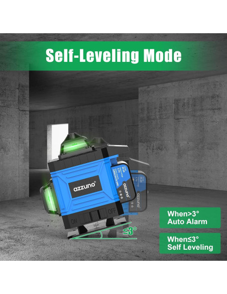 Nivel Láser Autonivelante AZZUNO 4x360 Verde con LCD