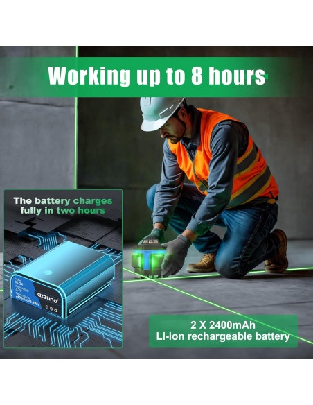 Nivel Láser Autonivelante AZZUNO 4x360 Verde con LCD