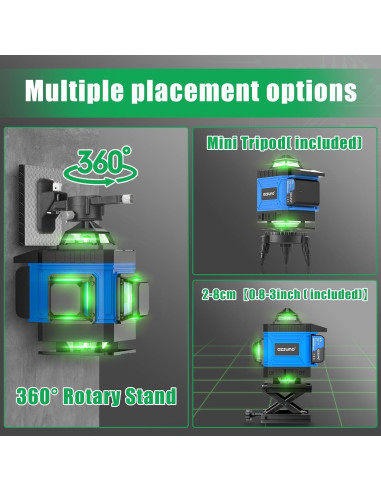 Nivel Láser Autonivelante AZZUNO 4x360 Verde con LCD