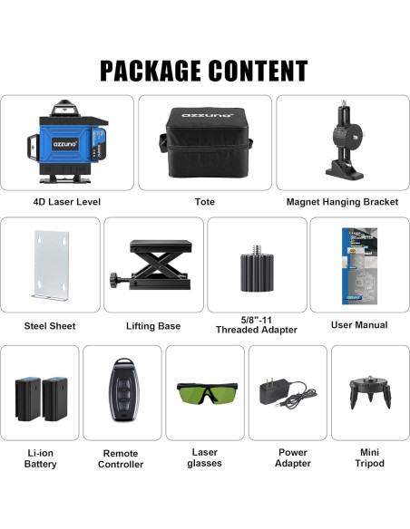 Nivel Láser Autonivelante AZZUNO 4x360 Verde con LCD