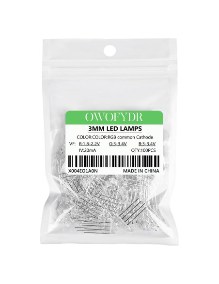 100 Diodos LED 3mm OWOFYDR RGB 4 Pines Redondo