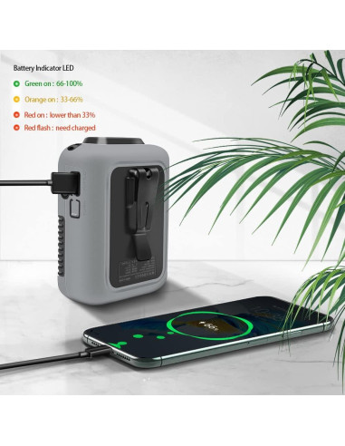 Ventilador Portátil CAZOKASI G60 Clip de Cintura 6000mAh Gris