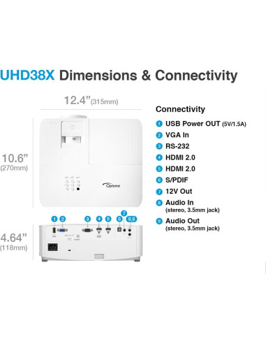 Proyector 4K UHD Optoma UHD38X 4000 lúmenes - Blanco