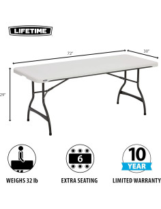 Mesa Plegable Apilable Lifetime 80306 182 cm Blanca 2