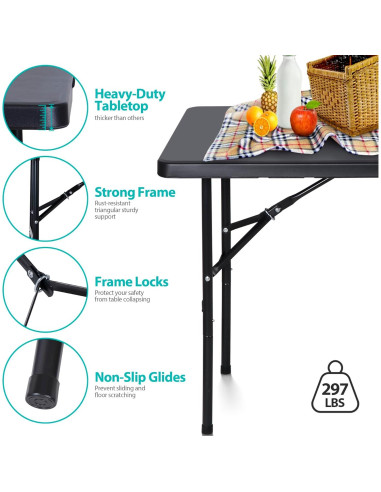 Mesa Plegable Saicool 4FT Negra para Eventos y Picnic