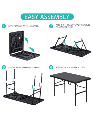 Mesa Plegable Saicool 4FT Negra para Eventos y Picnic