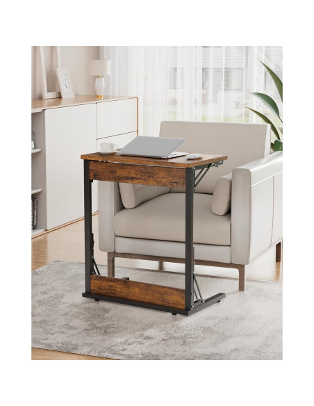 Mesa lateral plegable Tatub C 60.96 cm marrón rústico