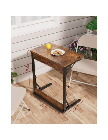 Mesa lateral plegable Tatub C 60.96 cm marrón rústico