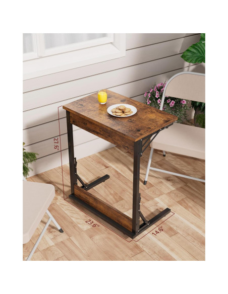 Mesa lateral plegable Tatub C 60.96 cm marrón rústico
