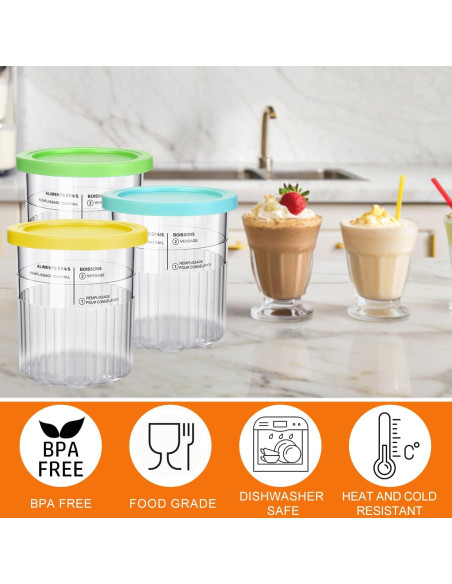 Diteje 4 Pints Recambio Helado 710ml con Tapas y Cucharas