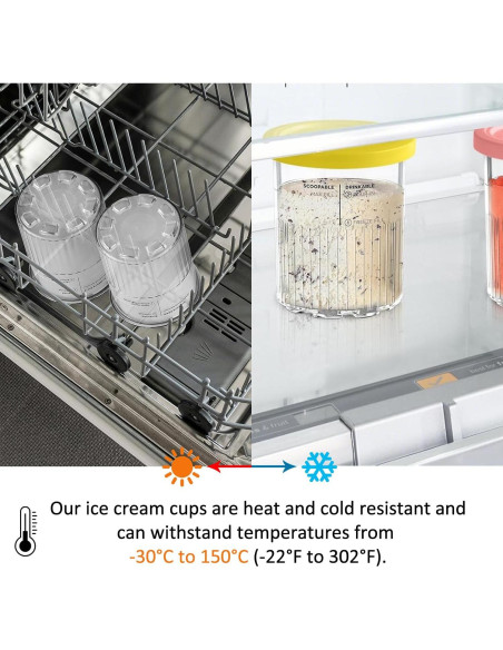Diteje 4 Pints Recambio Helado 710ml con Tapas y Cucharas