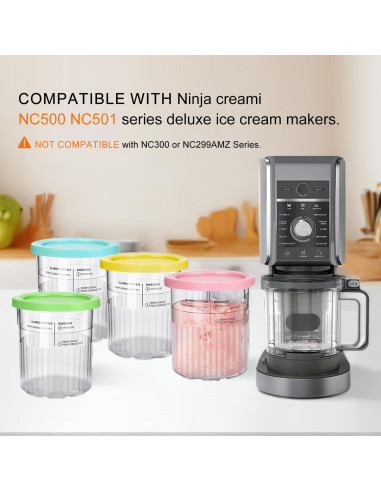 Diteje 4 Pints Recambio Helado 710ml con Tapas y Cucharas