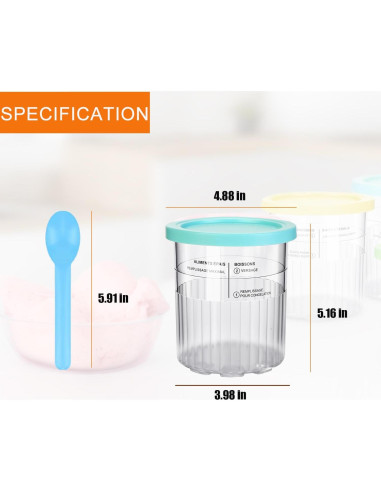 Diteje 4 Pints Recambio Helado 710ml con Tapas y Cucharas