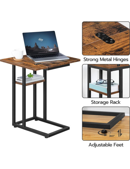 Mesa Auxiliar Plegable HOOBRO C Marrón Rústico 39x52 cm