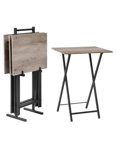 Juego de 4 Mesas Plegables HOOBRO Industrial Greige y Negro