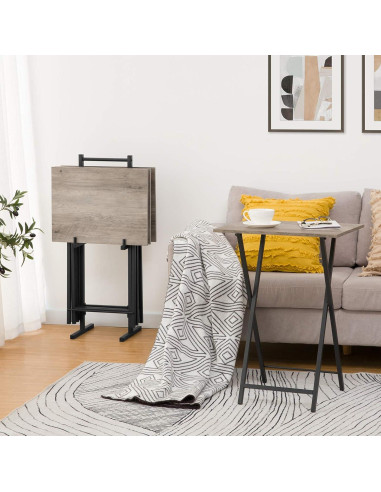 Juego de 4 Mesas Plegables HOOBRO Industrial Greige y Negro