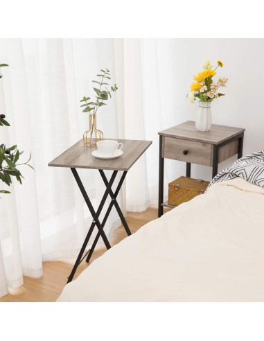 Juego de 4 Mesas Plegables HOOBRO Industrial Greige y Negro