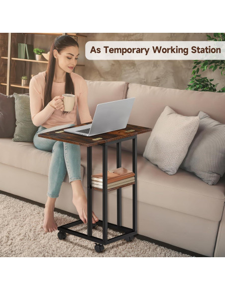 Mesa lateral en forma de C AWSL con ruedas y estante 65 cm