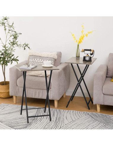 Juego de 4 Mesas Plegables HOOBRO Industrial Greige y Negro