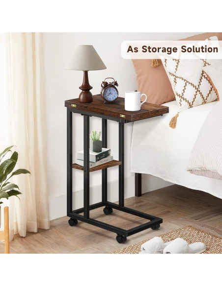 Mesa lateral en forma de C AWSL con ruedas y estante 65 cm