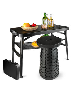 Juego de Mesa y Taburete Plegable Maliven Negro 2 Piezas