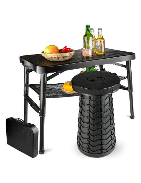 Juego de Mesa y Taburete Plegable Maliven Negro 2 Piezas
