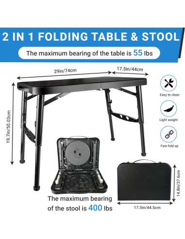 Juego de Mesa y Taburete Plegable Maliven Negro 2 Piezas