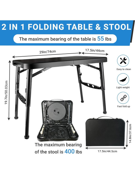 Juego de Mesa y Taburete Plegable Maliven Negro 2 Piezas