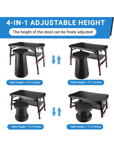 Juego de Mesa y Taburete Plegable Maliven Negro 2 Piezas