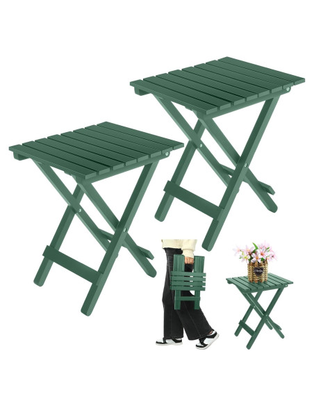 2 Mesas Laterales Plegables DoubleFill Verde Oscuro 29x28x36 cm