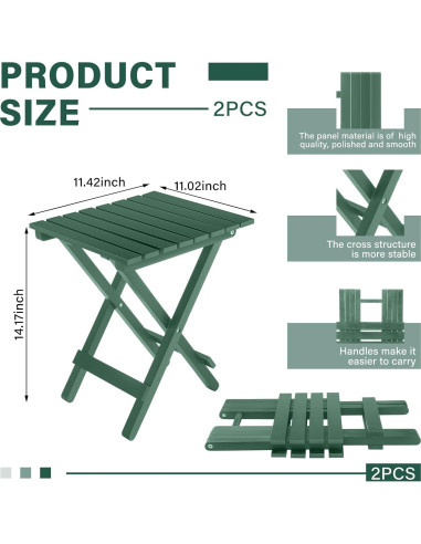 2 Mesas Laterales Plegables DoubleFill Verde Oscuro 29x28x36 cm