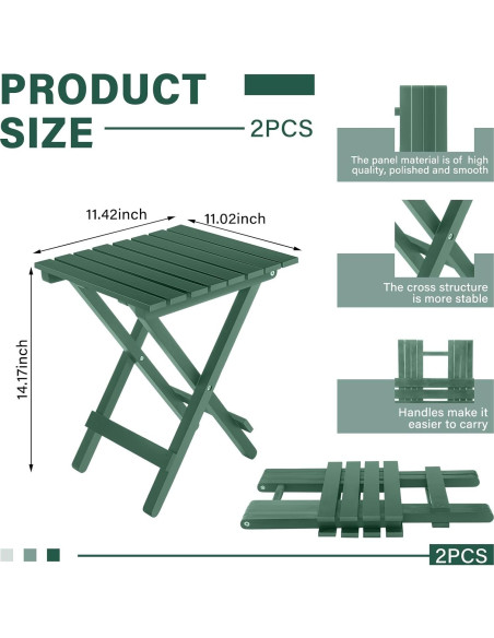 2 Mesas Laterales Plegables DoubleFill Verde Oscuro 29x28x36 cm