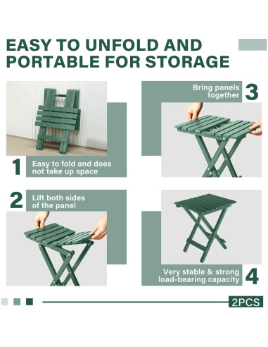 2 Mesas Laterales Plegables DoubleFill Verde Oscuro 29x28x36 cm
