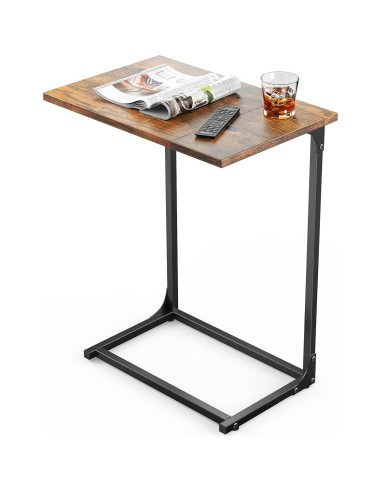 Mesa Lateral en C Pipishell, Madera Rústica, 54x30 cm